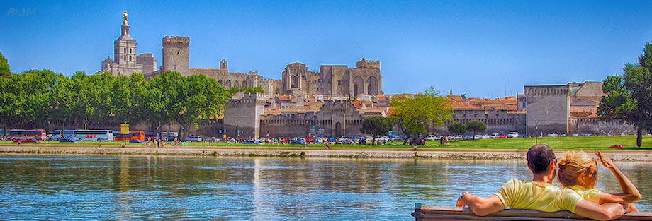 les amoureux de l<h4>Isle de la Barthelasse Face au Rhône et Palais des Papes Avignon</h4>