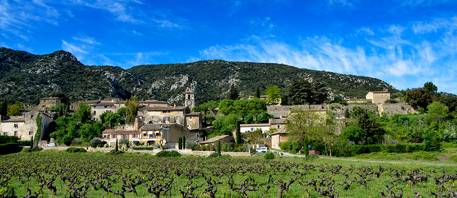 coquelicots et village de Maubec sur le versant  Nord du Luberon